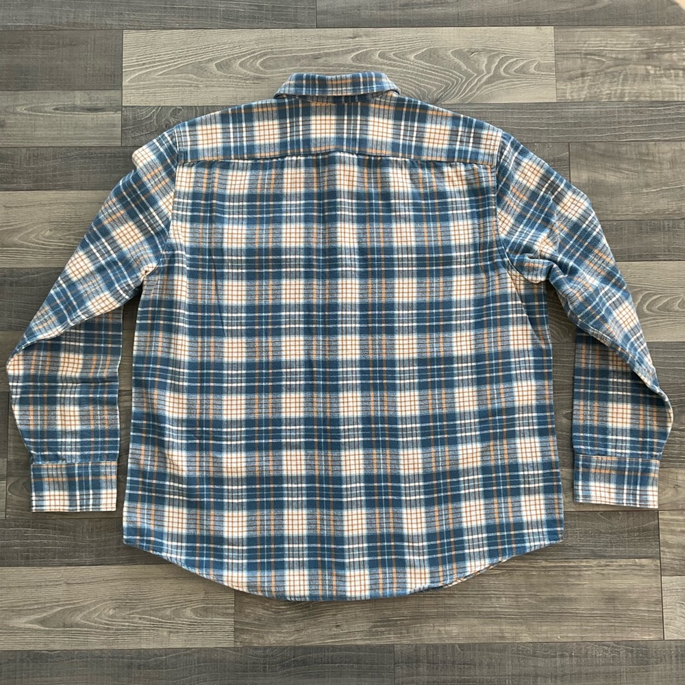 LL Bean Signature 1933 Chamois Cloth Shirt Men’s XL Slim Blue Tan Plaid 290020 - Picture 10 of 11